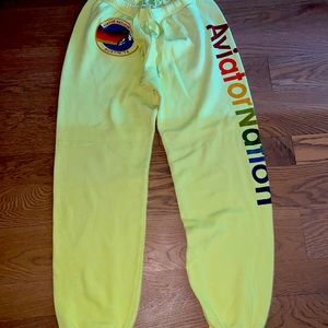 Aviator Nation Yellow Sweatpants with Rainbow Logo